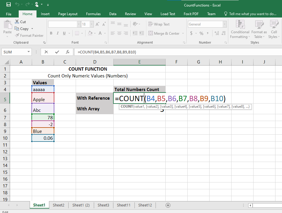 Count Function in Excel