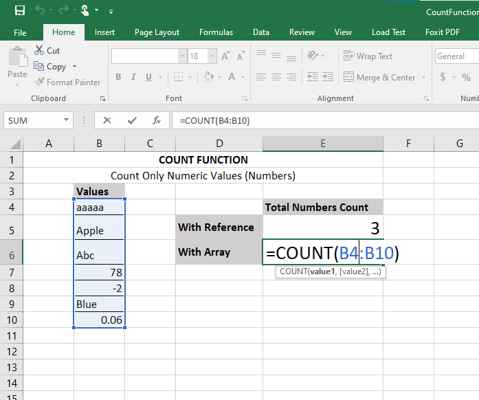 Count Function in Excel