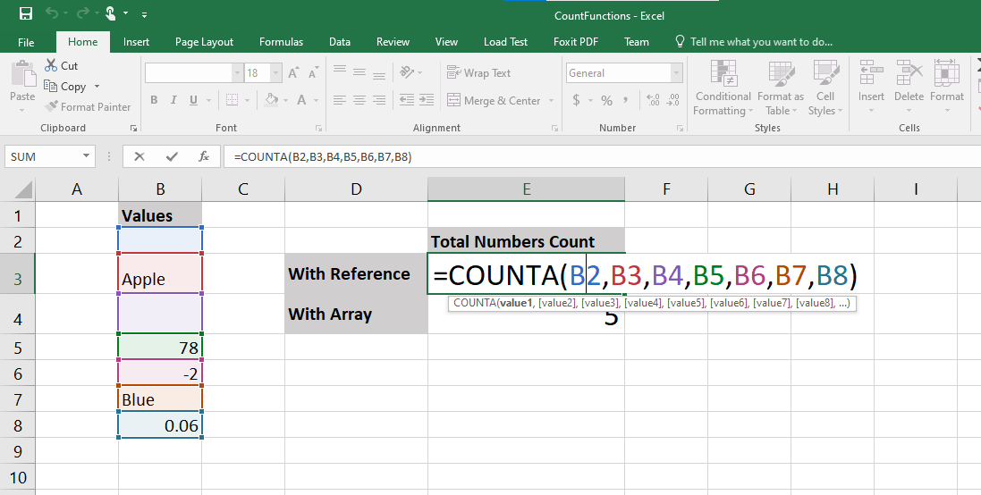 COUNTA Function in Excel