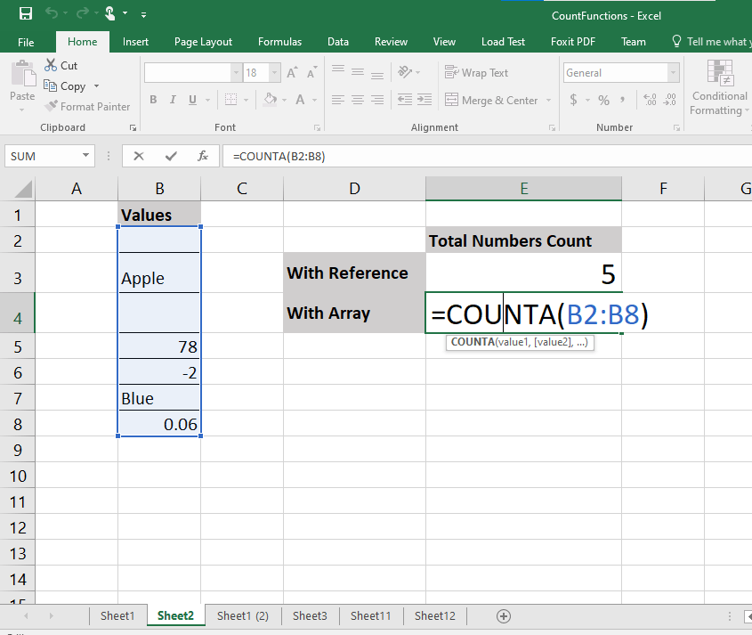 COUNTA Function in Excel