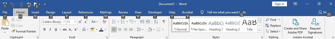 Accessing Ribbon with shortcuts