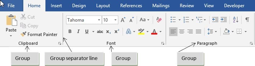 Microsoft Word Tabs and Groups
