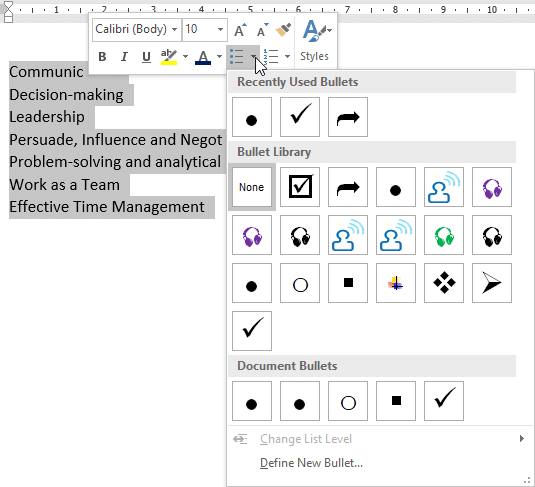 Define New Bullet list, list manually, Manual List, Number List, Bulleted List, ordered List, unordered List
