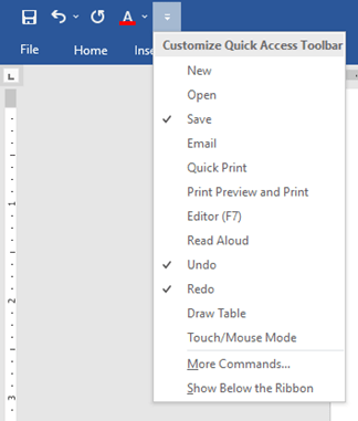 Microsoft Word Quick Access Toolbar