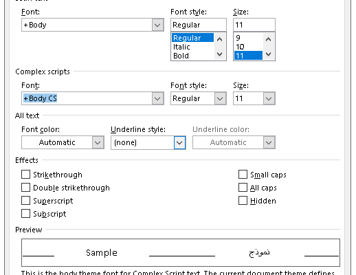 Microsoft word font dialog box